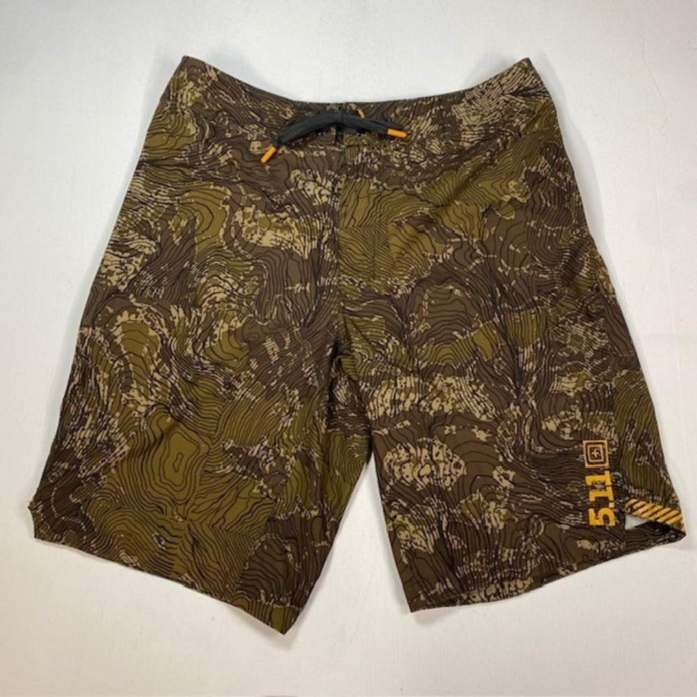 5.11 Tactical Mens 31 Topographic Map Camo Board Shorts Brown Olive 73328